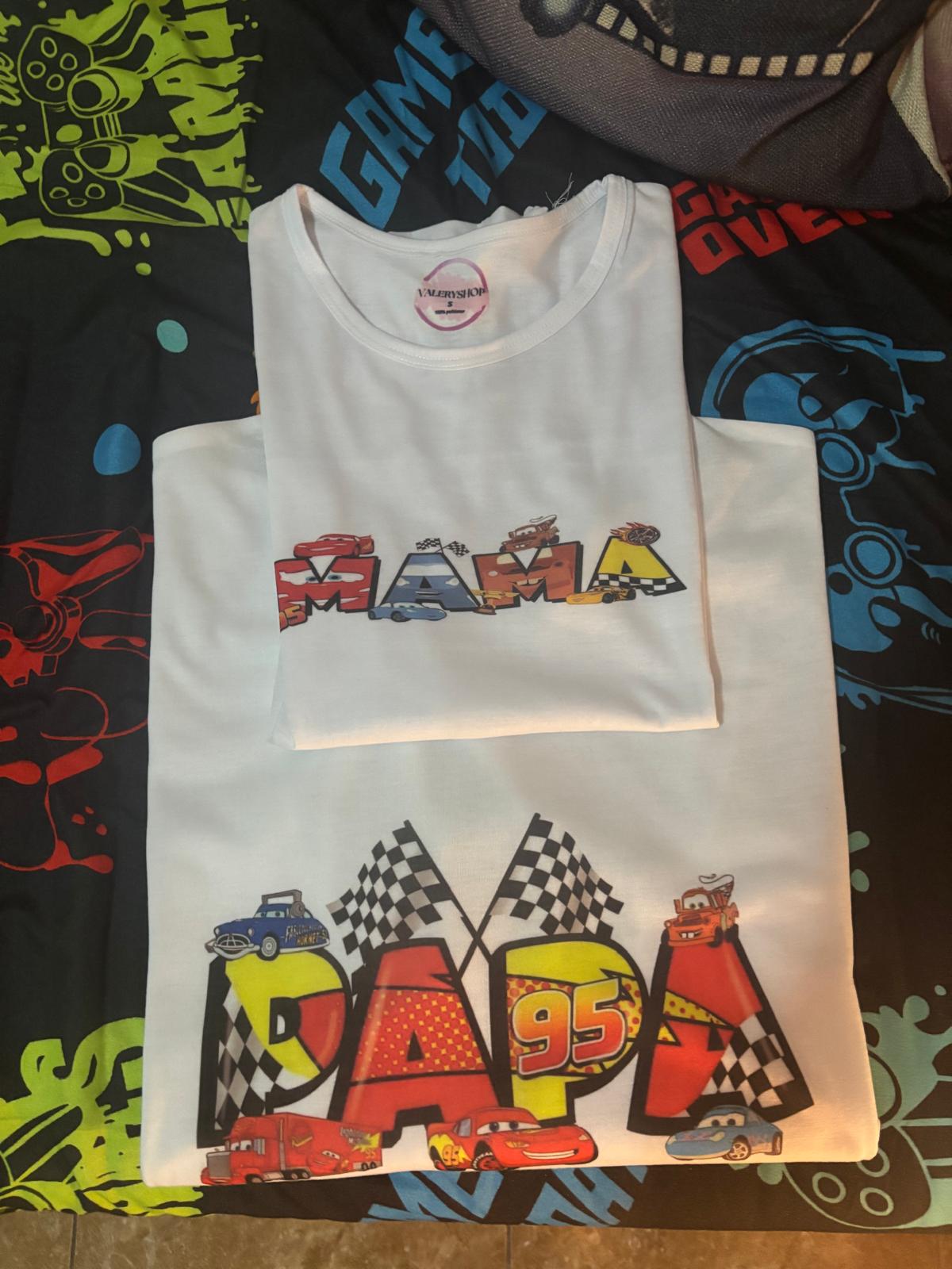 PACK CAMISA MAMA Y PAPA EJEMPLO CARS