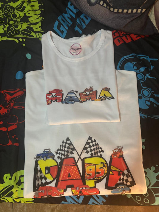 PACK CAMISA MAMA Y PAPA EJEMPLO CARS