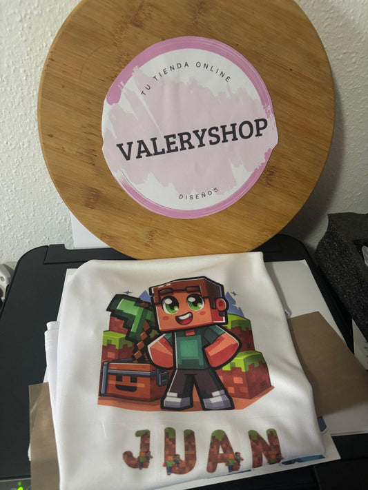 CAMISA NIÑO MINECRAFT CON NOMBRE PERSONALIZADO